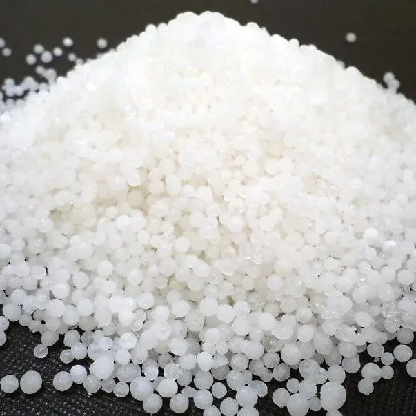 Close-up of small white urea prills